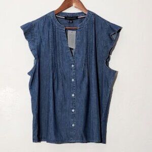 Tommy Hilfiger Women's Denim Cap Sleeve Blouse Size XL